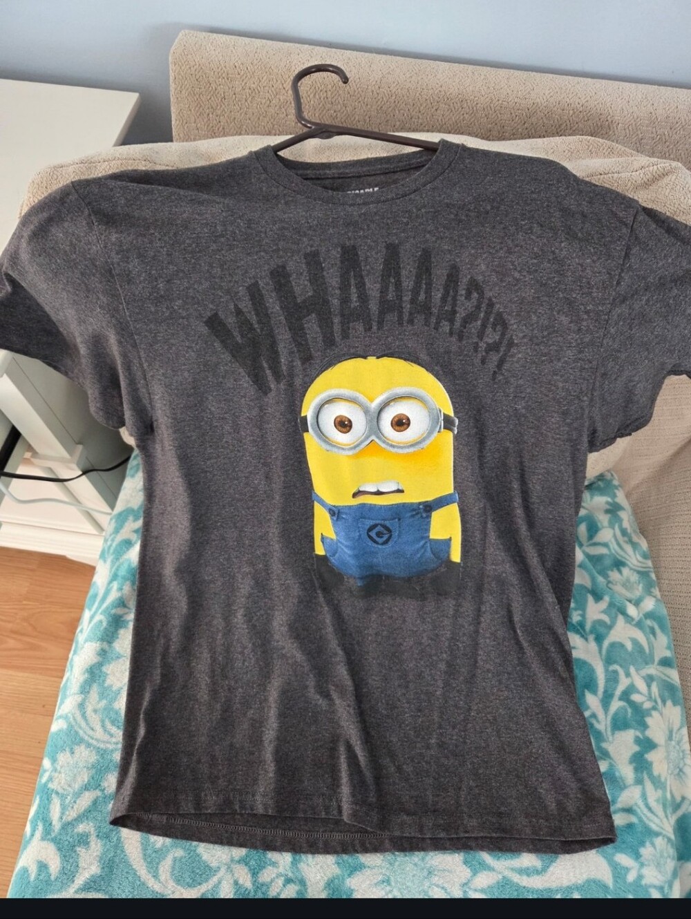 Universal Dark Gray Minion Graphic Tee with Yellow and Blue Print
